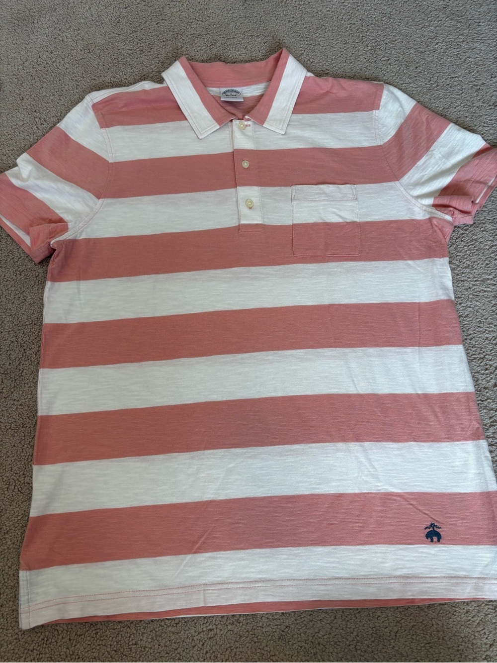 Men's Brooks Brothers Pink and White Striped Polo Shirt